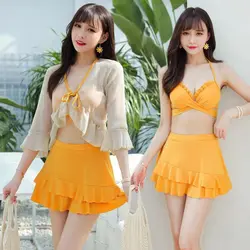 Conjunto de Bikini de manga larga para mujer, bañador Sexy de cintura alta, traje de baño acolchado con realce, novedad de 2023