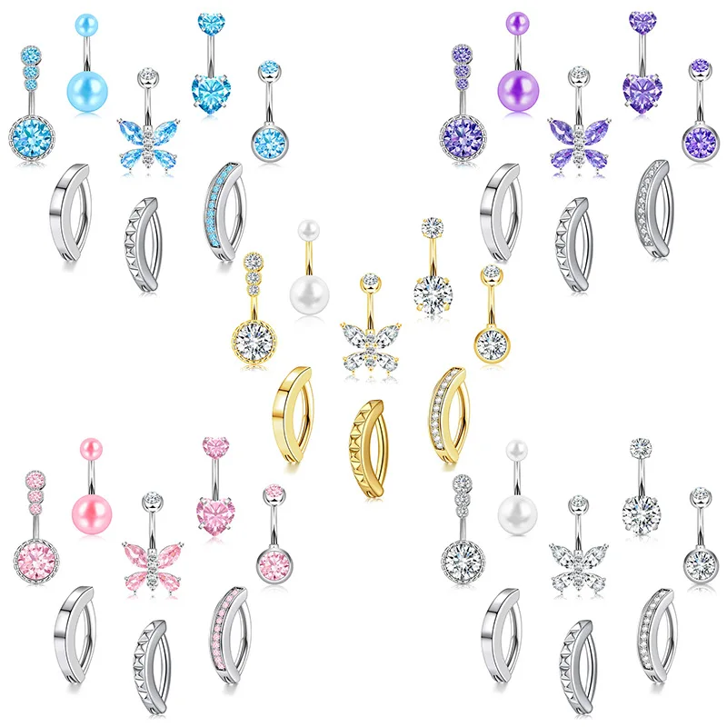 Fashionable And Sexy Belly Button Nail Butterfly 8 Pieces Belly Button Ring Human Puncture Jewelry