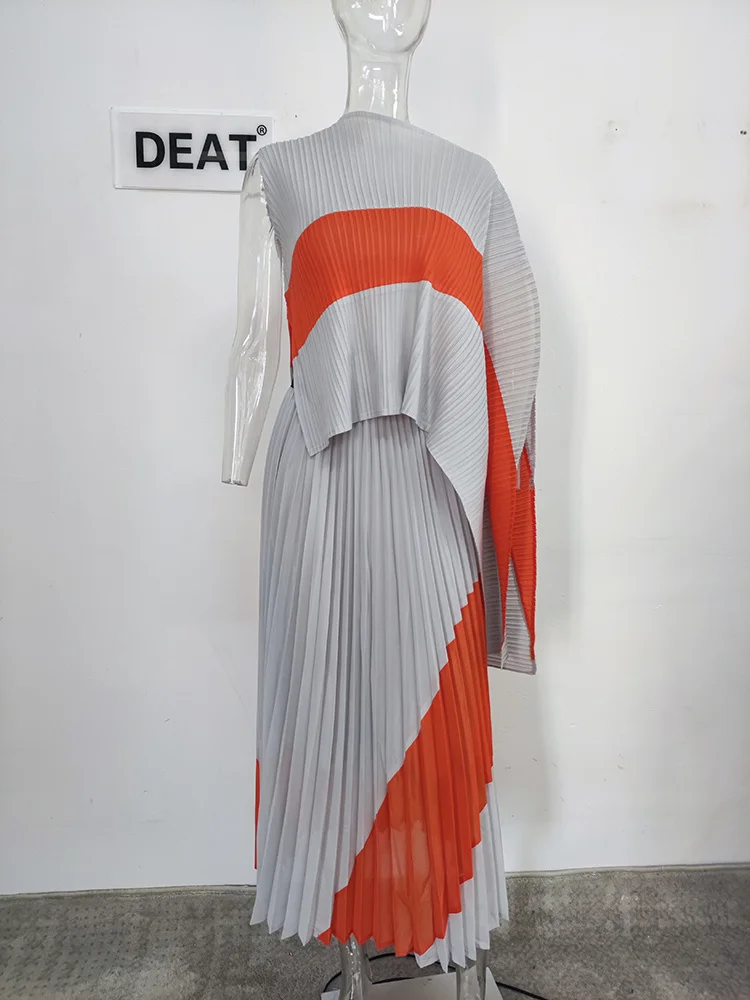 Deat Imprimer collier rond plissé 2 pièces Set irréguliers une ligne lâche jupe élégante Nouveau 2024 Vêtements de fête en soirée 15kb2976