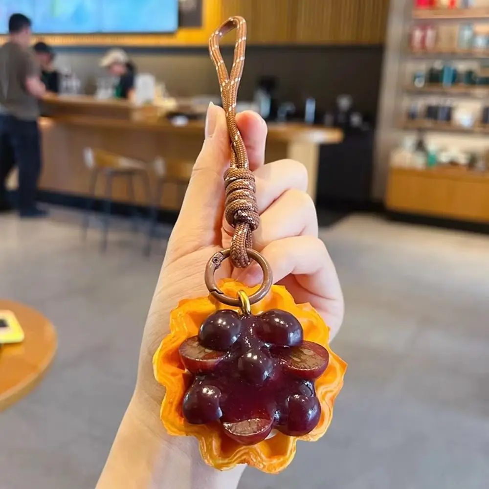 Simulation Fruit Egg Tart Keychain Cute Cartoon Strawberry Egg Tart Pendant Sweet Portable Mango Puff pastry pendant