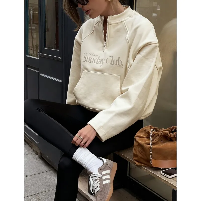 الحد الأدنى هوديي طويلة الأكمام، أزياء إلكتروني طباعة البريدي نصف الياقة المفتوحة فضفاضة رياضية البلوز الخريف الشتاء هوديس أنيقة