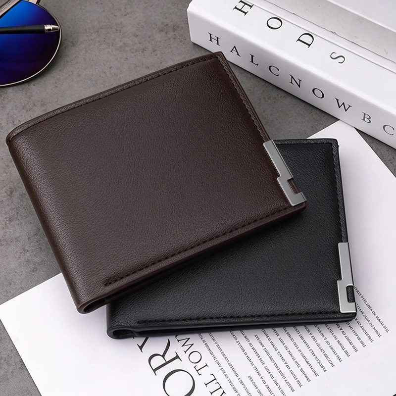 PU Leather Money New Kpop Small Men's Purse Short Wallets Card Holder Photo Holder Slim Male Print Wallet High Quality Key Bag