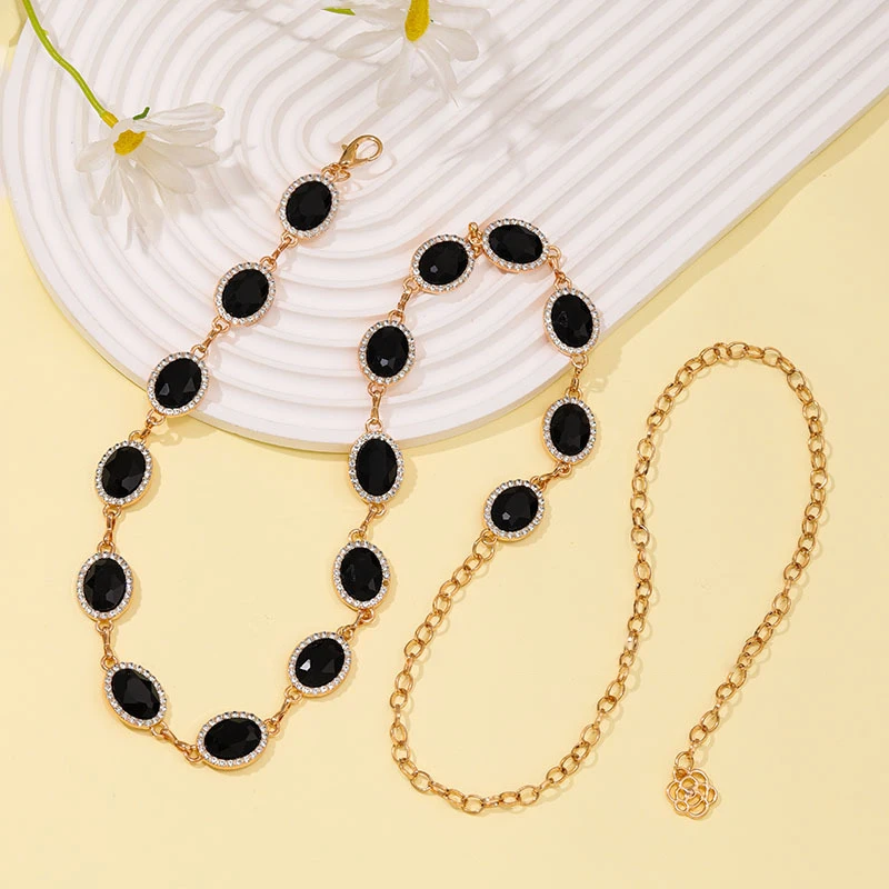 Long Waist Chain Rhinestone Inlaid Boho Body Chain Elegant Metal Chain Belt Dress Girdle For Women