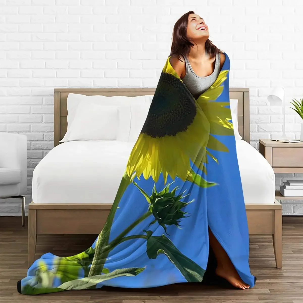 

Sunflower Gift Baby Blankets Flannel Printed Cozy Yellow Floral Soft Breathable Throw Blankets for Home Couch Bedding Throws