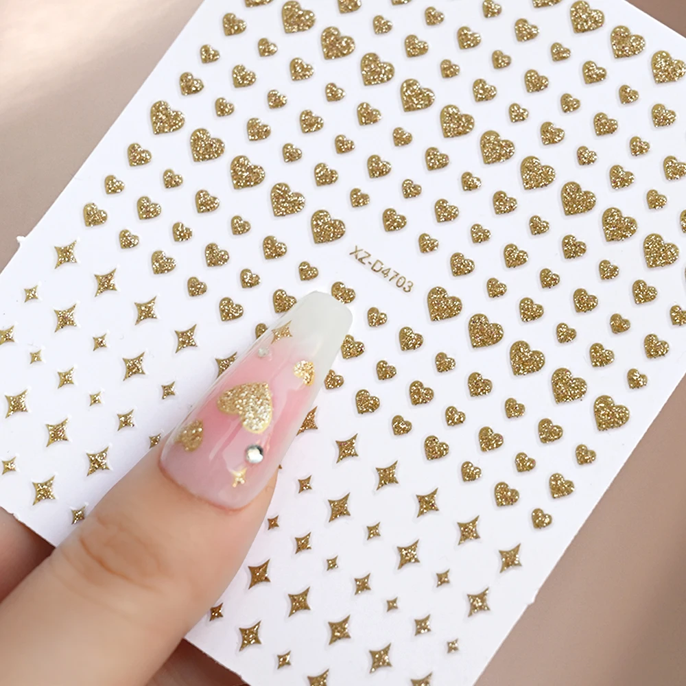 5 قطعة/المجموعة الذهب الأحمر تألق القلب ستار مسمار ملصقات فاخرة لامعة شكل قلب ذاتية اللصق مانيكير الشارات DIY مسمار الزينة #4