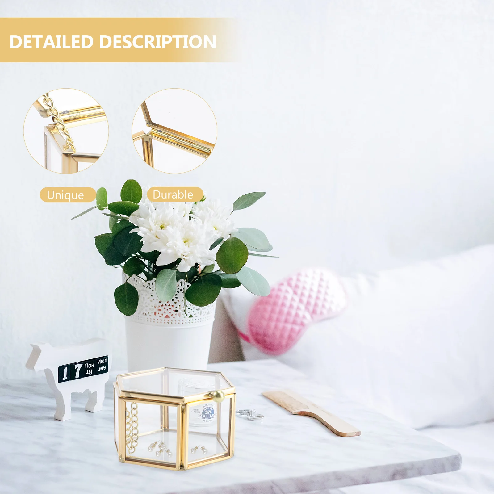 

1Pcs Mini Ring Storage Box Glass Six-Sided Flip-Top Geometric Jewelry Organizer Compact Stylish Display Mini Jewelry Box