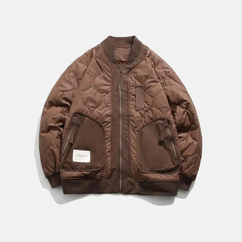 اليابانية كابيتال خمر الماس شبكة سترة قطن دافئة فضفاضة البيسبول طوق معطف القطن العلامة التجارية العصرية #6