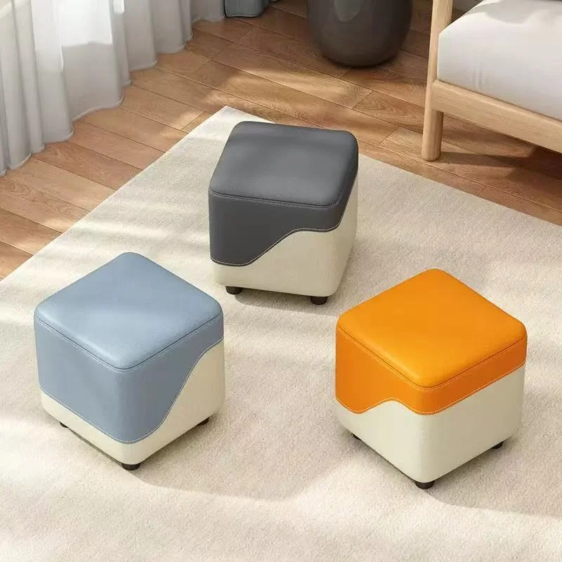 Modern Fabric Moveable  Ottoman Shoe Change Stool Small Single Square Cube Seat Chair Sofa Ottoman Foot Rest Stool Vanity Chair