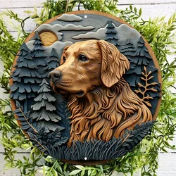 Round Golden Labrador Retriever Metal Sign, HD Printing, Waterproof and Weather Resistant, Aluminum Door Hanger and Wall Decor