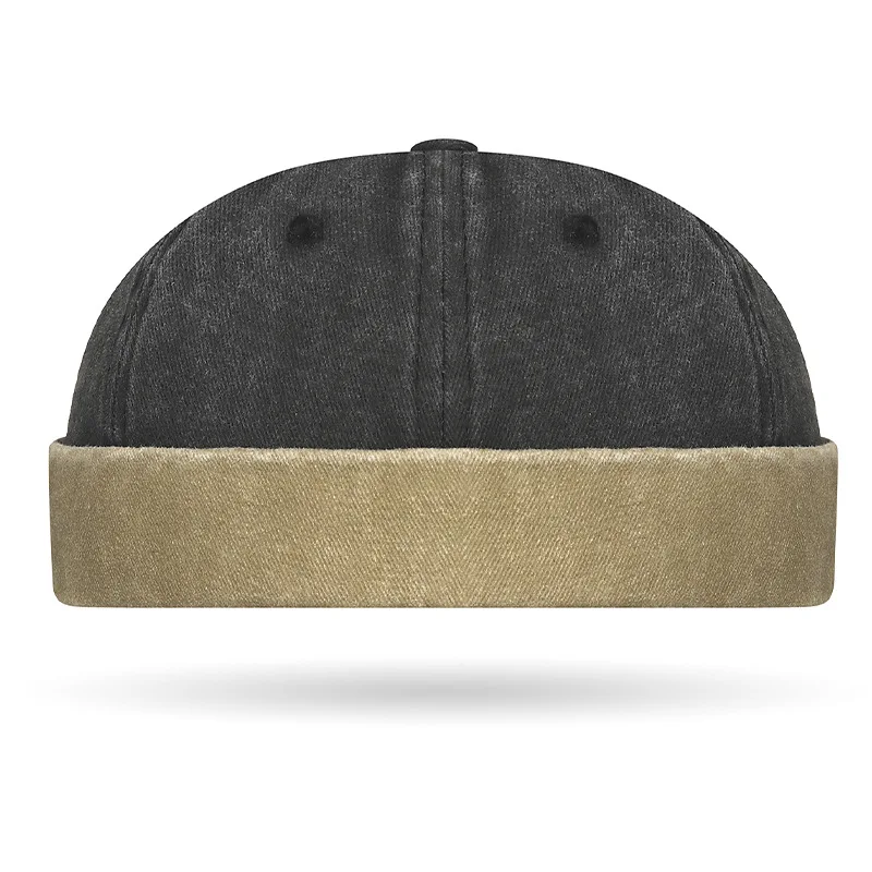 Customized Printed Logo Washed And Vintage Color Blocked Dome Brimless Melon Skin Landlord Hats Men's And Women's Hip-Hop Caps