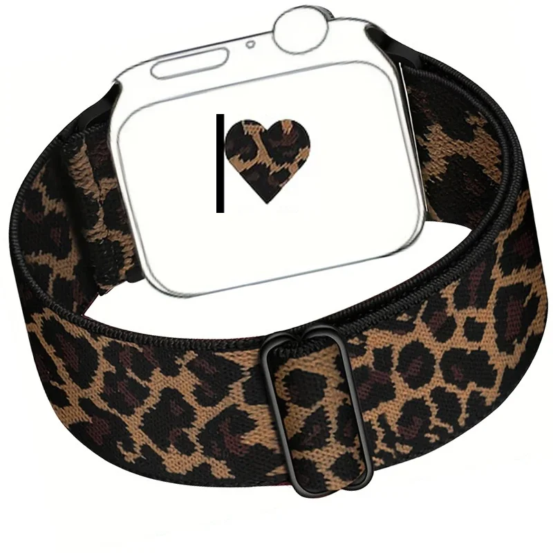 ليوبارد النايلون الفرقة لساعة أبل الترا 49 مللي متر 45 مللي متر 44 مللي متر/46 مللي متر 41 مللي متر مطاطا سولو حلقة قابل للتعديل سوار iWatch سلسلة 6 7 8 9 10