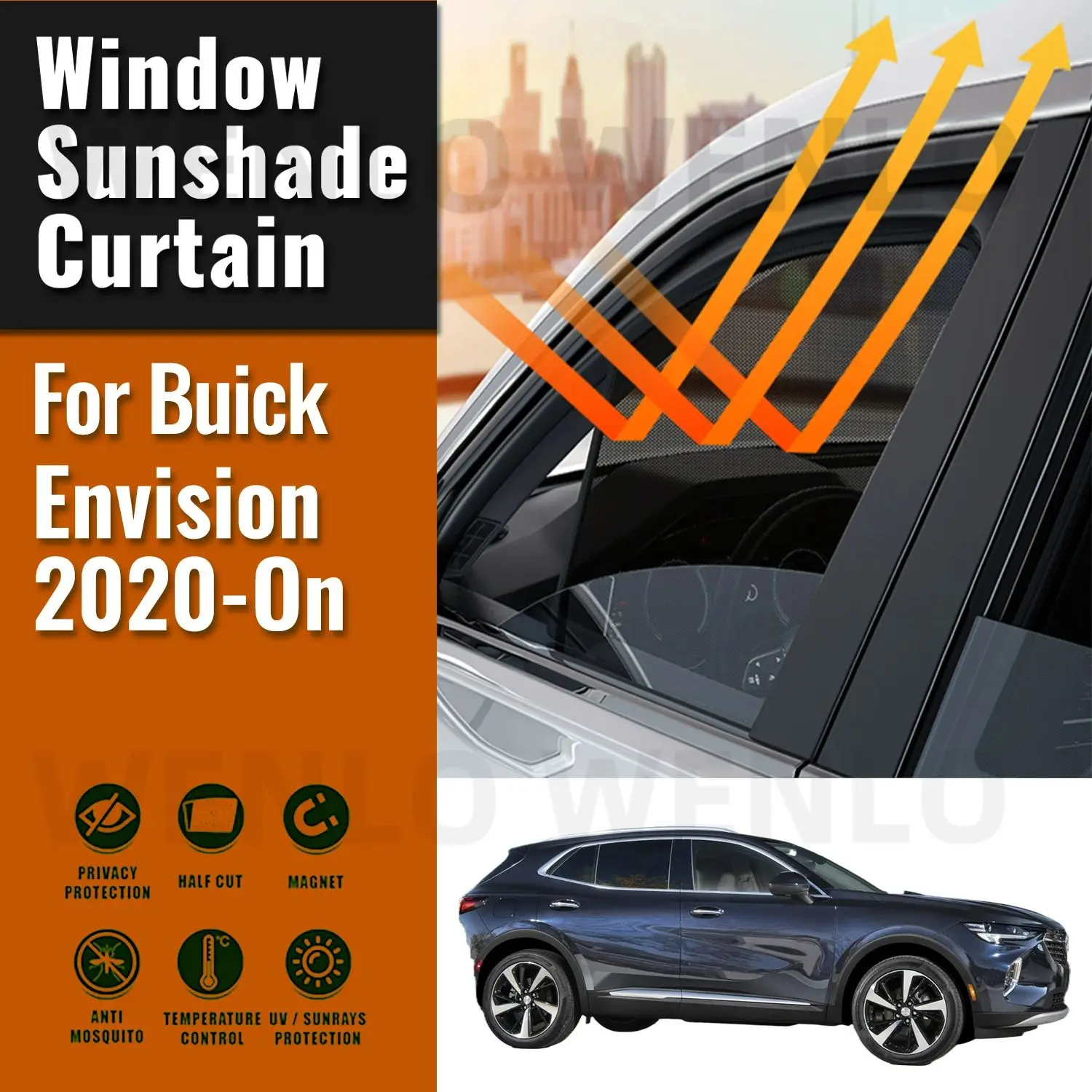 

For Buick Envision 2020 2021 2022 2023 2024 Car Sunshade Magnetic Front Rear Windshield Curtain Side Window Sun Shade Visor