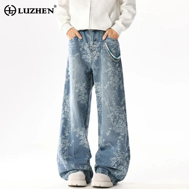 

LUZHEN, жаккардовые свободные прямые джинсы высокого качества с оригинальным узором, мужские свободные прямые джинсы 2025 года, новые модные красивые широкие джинсовые брюки JY4297