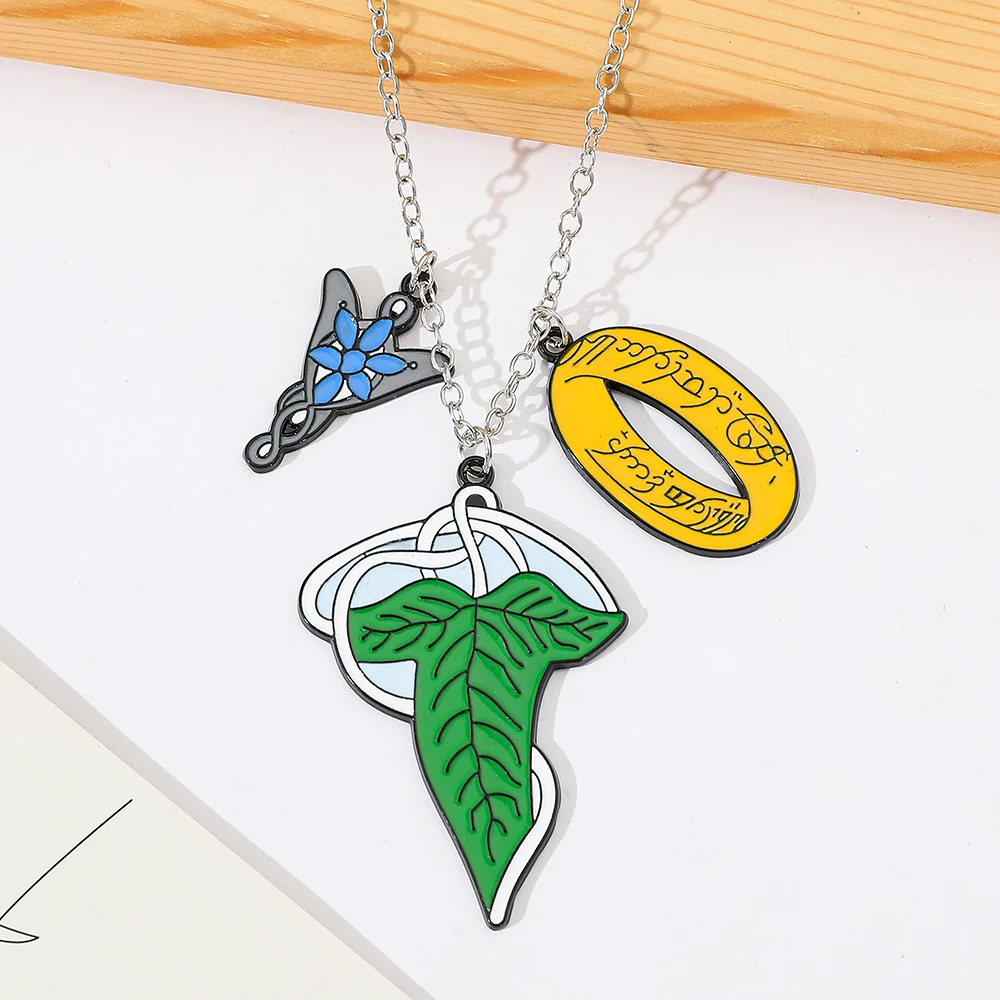 Movie Lord Rings Necklace Green Leaf Elf Princess Pendant Necklace Fan Movie Peripheral Jewelry Accessories Gifts