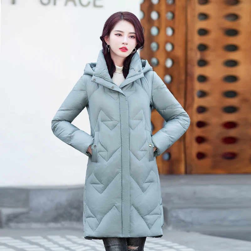 Shengyu Boya Middle-Aged and Elderly Mothers Mid-Length down Jacket Women's Jacket Thickeneded New Outwear Simple Detachable Hat