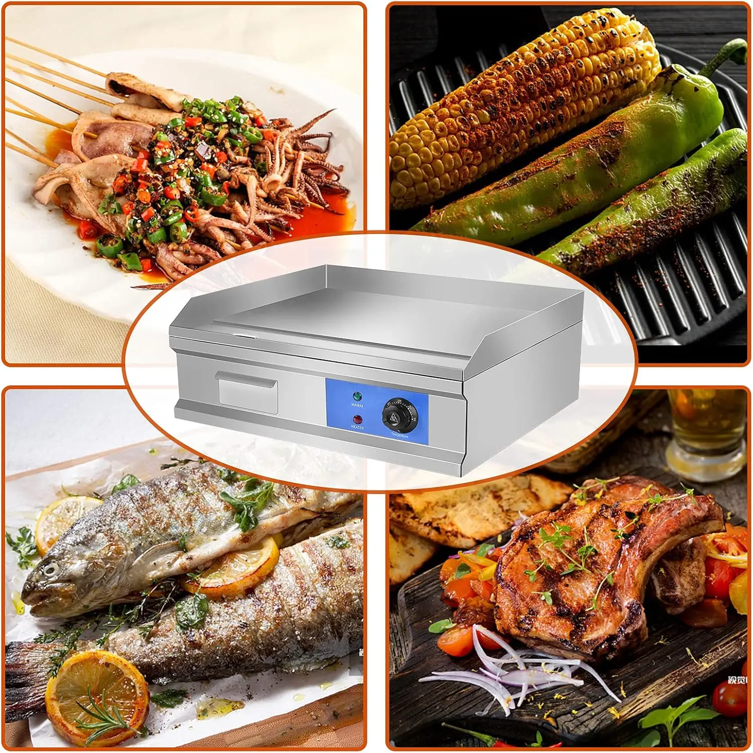 Top Griddle Grill Non-Stick Commercial Restaurant Teppanyaki Grill Stainless Steel Tabletop Flat Top Grill Machine