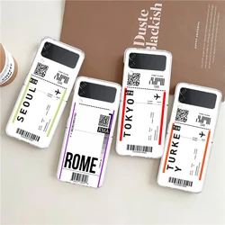 World Travel Ticket Seoul New York Hard PC Phone Case For Samsung Galaxy Z Flip 6 5 4 Transparent for Samsung Z Flip 3 Shell Bag