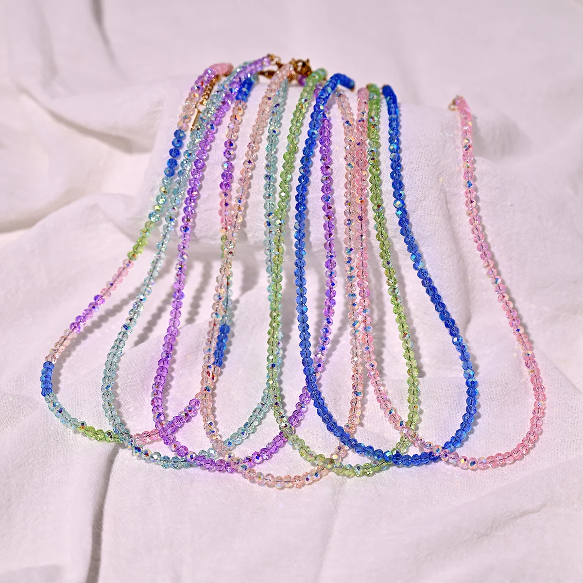 4MM Glänzende Kristall Edelstahl Halskette für Frauen Mode Bunte Glas Perlen Femme Schmuck Zubehör
