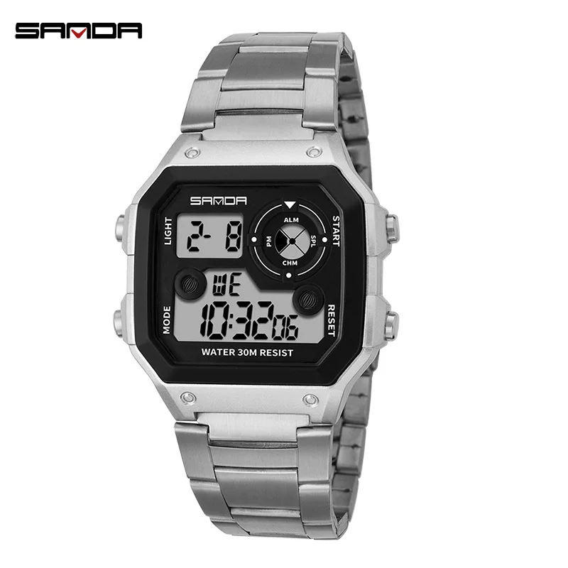 Fashion Sanda 408 Top Brand Hip Hop Retro Golden Watches Men Sports Men\'s Waterproof Electronic Watch Led Digital Wristwatches