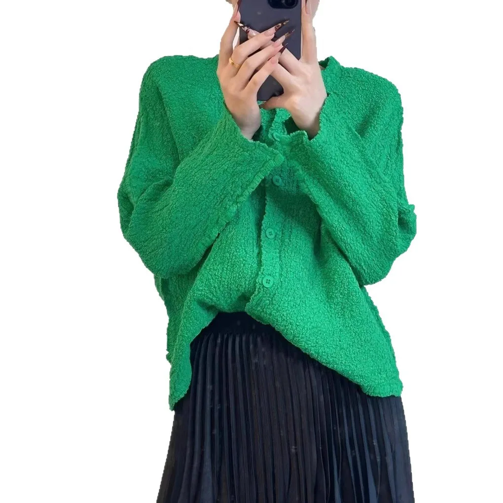 Miyake Pleated 2025 Autumn and Spring New Jacket Women Fashion High-end Pleated Women's Knitted Cardigan Tops Female Models