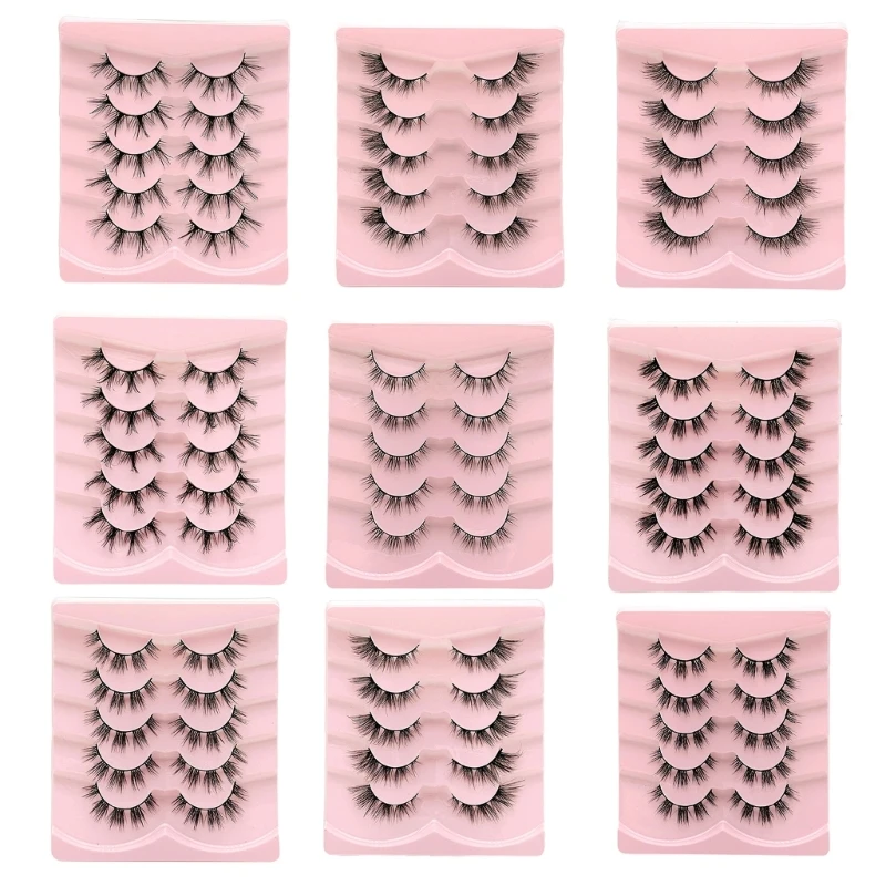 Q1QD Eye Lashes Extension Foxes Eye Faux Mink Lashes Natural Look Eyelashes Fuzzy Volume Wispy Lashes 5Pairs Fake Eyelash