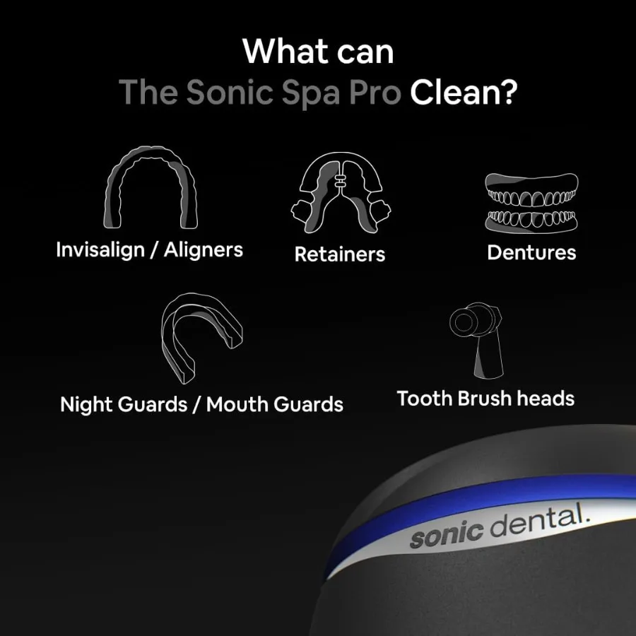Sonic Pro Dental Cleaning Pod 43kHz Ultrasonic Retainer Cleaner Machine for Dentures Mouth Guards Braces Toothbrush Heads Jewel