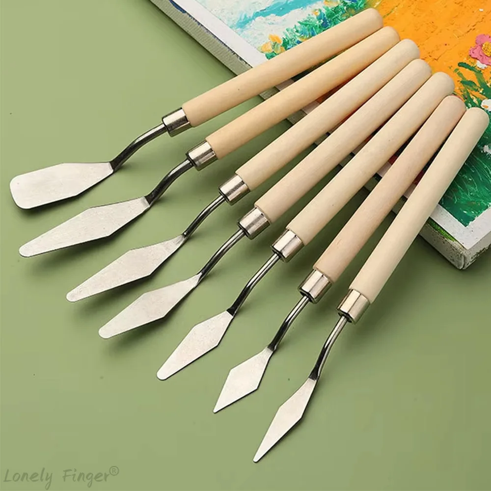 7Pcs Set Stainless Steel Oil Painting Knives, Artist Crafts Spatula, Palette Knife, Mixing Knife, Scraper Art Tools