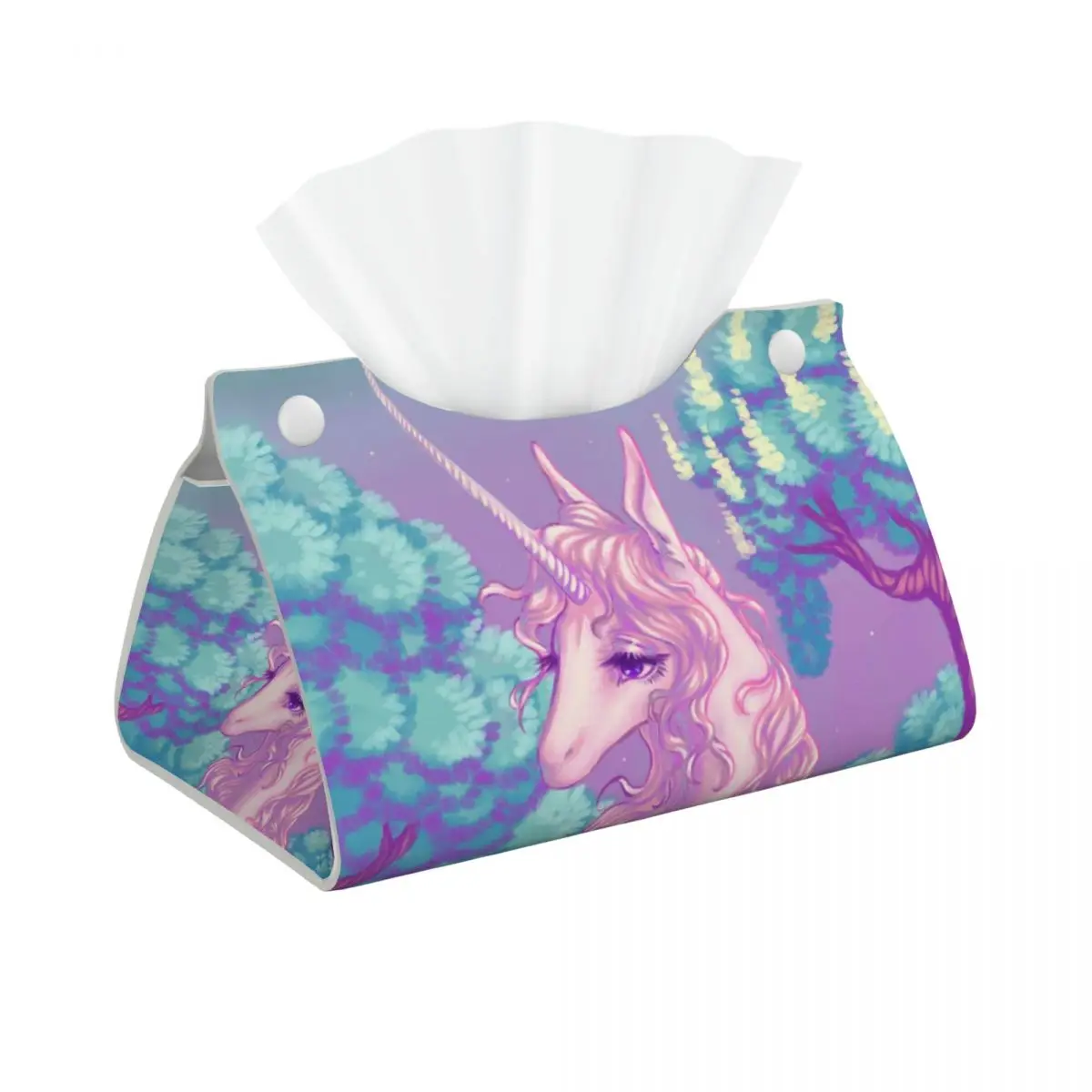 Custom The Last Unicorn Forest Tissue Box Cover Rectangular PU Leather Facial Tissues Holder for Office