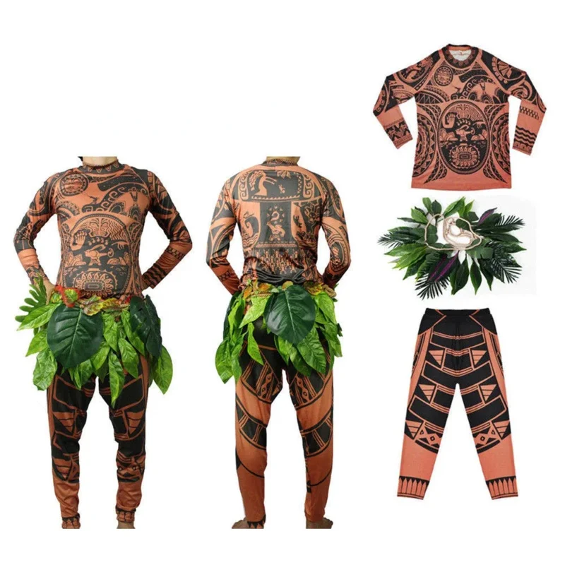 Disfraz de Moana Maui para hombre y mujer, conjunto de 3 piezas de disfraces de Halloween, tatuaje Unisex