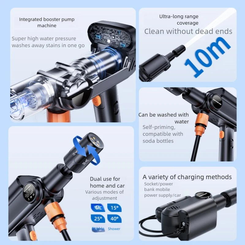 ZK Automotive Cleaning Washer Machine Foldable Brushless High Pressure Car Wash Gun Electric Garden Watering Washing Spray Gun view 3