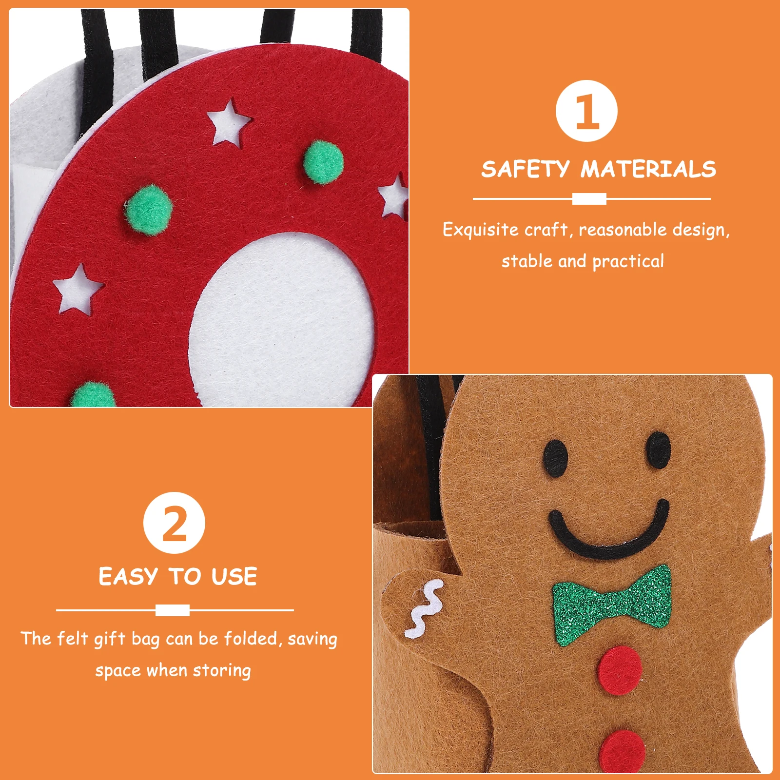 

4Pcs Christmas Felt Tote Bags Exquisite Craft Xmas Gift Bags Handle Candy Holder Bulk Xmas Felt Tote Bag Big Gift Bag