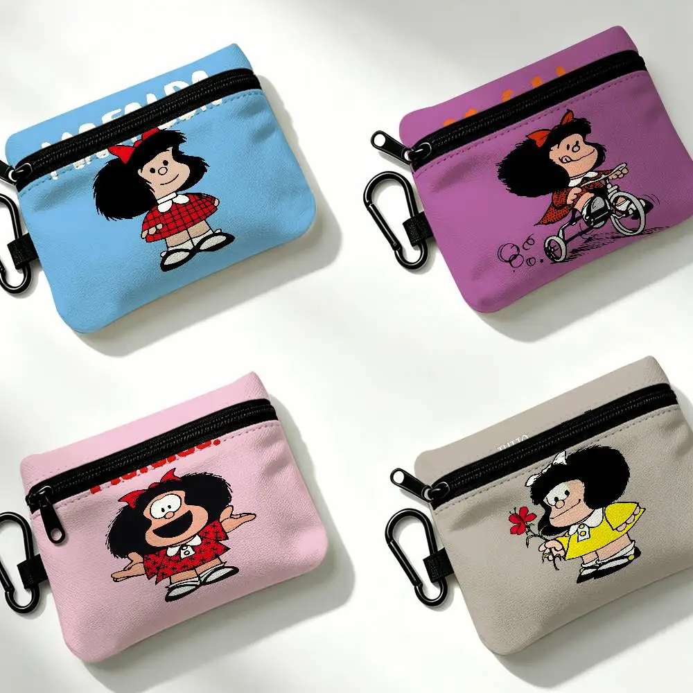 M-Mafalda Socially-Conscious-Comic Oxford Fabric Mini Coin Wallet Smooth Zipper Hanging Design Multi-use Small Storage Bag