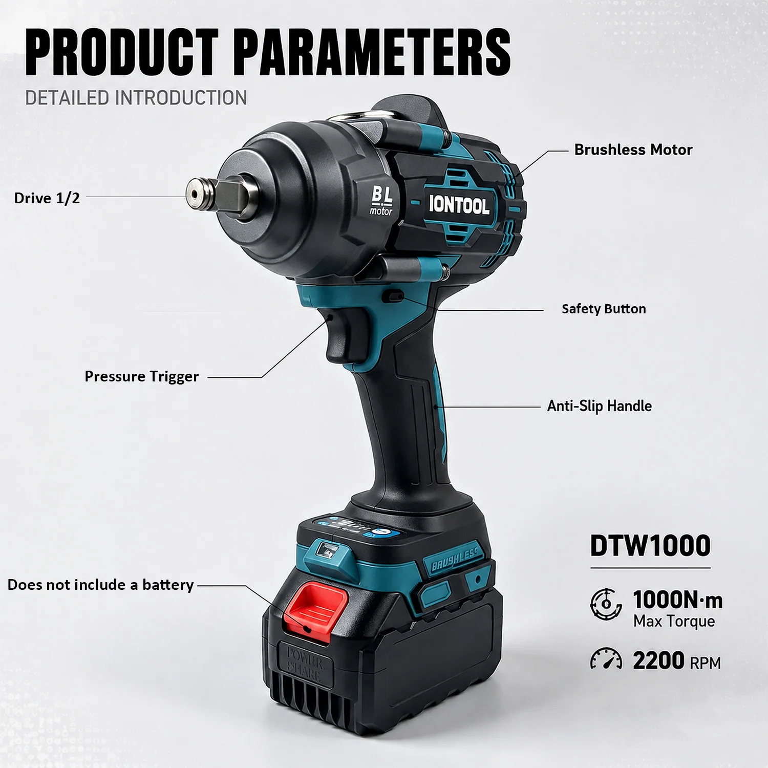 IONTOOL 2200RPM Cordless Brushless Impact Wrench Hand Power Tools Bare Unit for Home Garage DIY Repair and Bolt Fastening