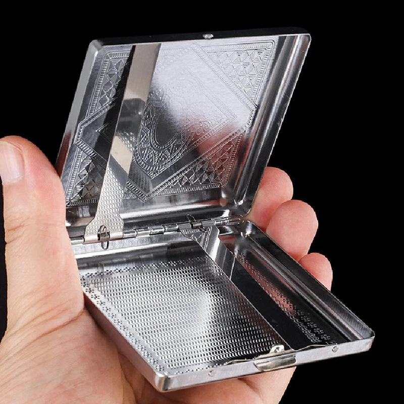 Silver Portable Metal Cigarette Case For Thick Cigarettes Flip Open Traveling Cigarette Container Box Holder Outdoor Smoking