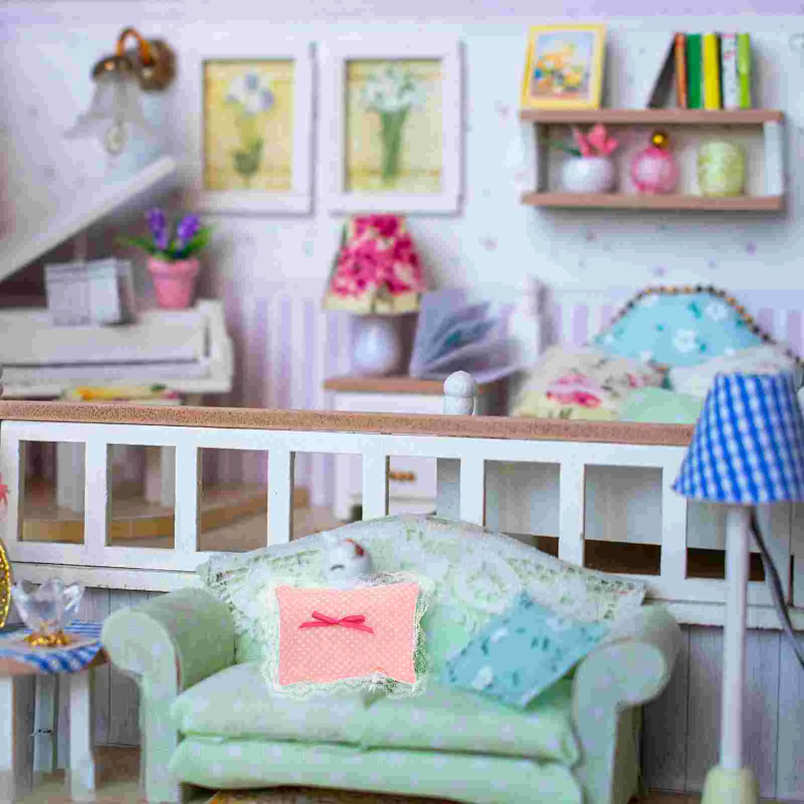 

2 Sets Pillow Quilt Accessories Mini Bedding House Supplies Decorations Miniature Kit Cotton Bedsheet Pillows