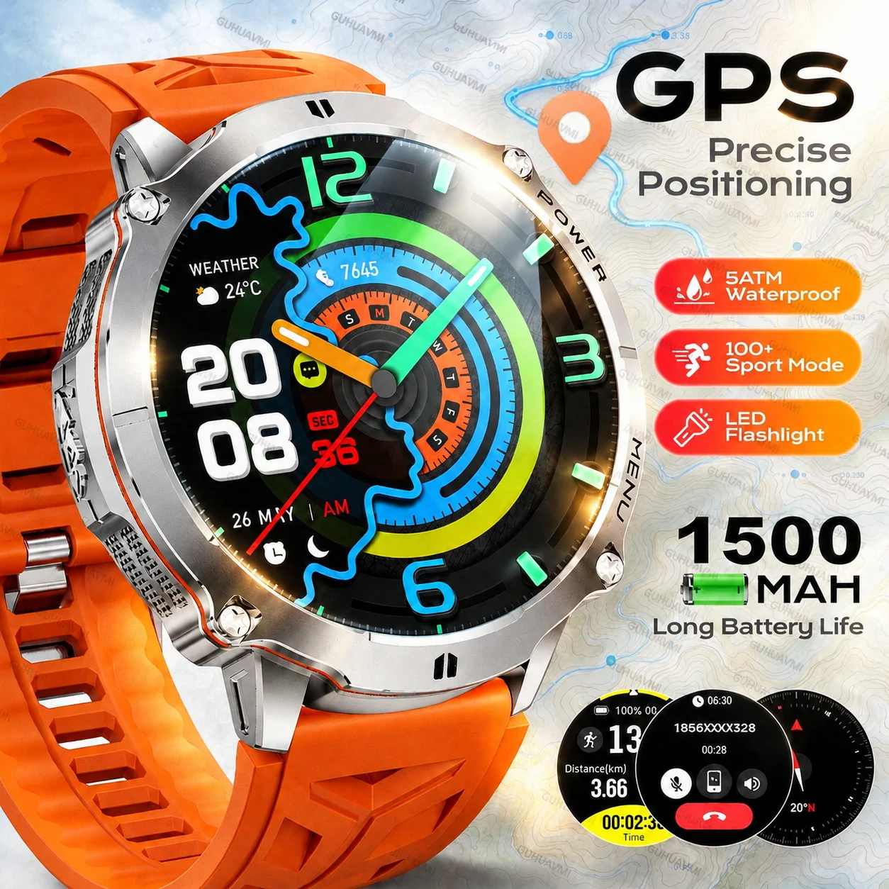 2026New T-RX6 Offline Map Military SmartWatch Men 1500mAh Battery Bracelet 5ATM Waterproof Compass 100+ Sport GPS Smartwatch Men