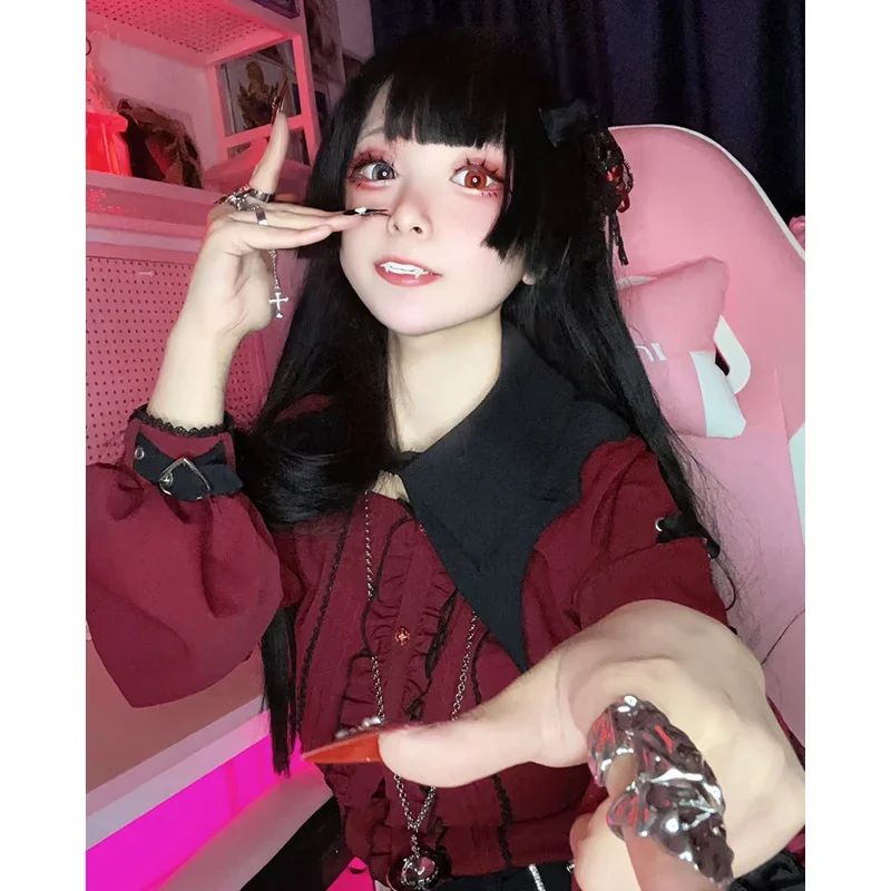 Jirai Kei Kawaii Women Shirts Lolita Y2K Cute Japanese Style Blouse Elegant Long Sleeve Sweet Tops Casual Aesthetic Shirt 2025