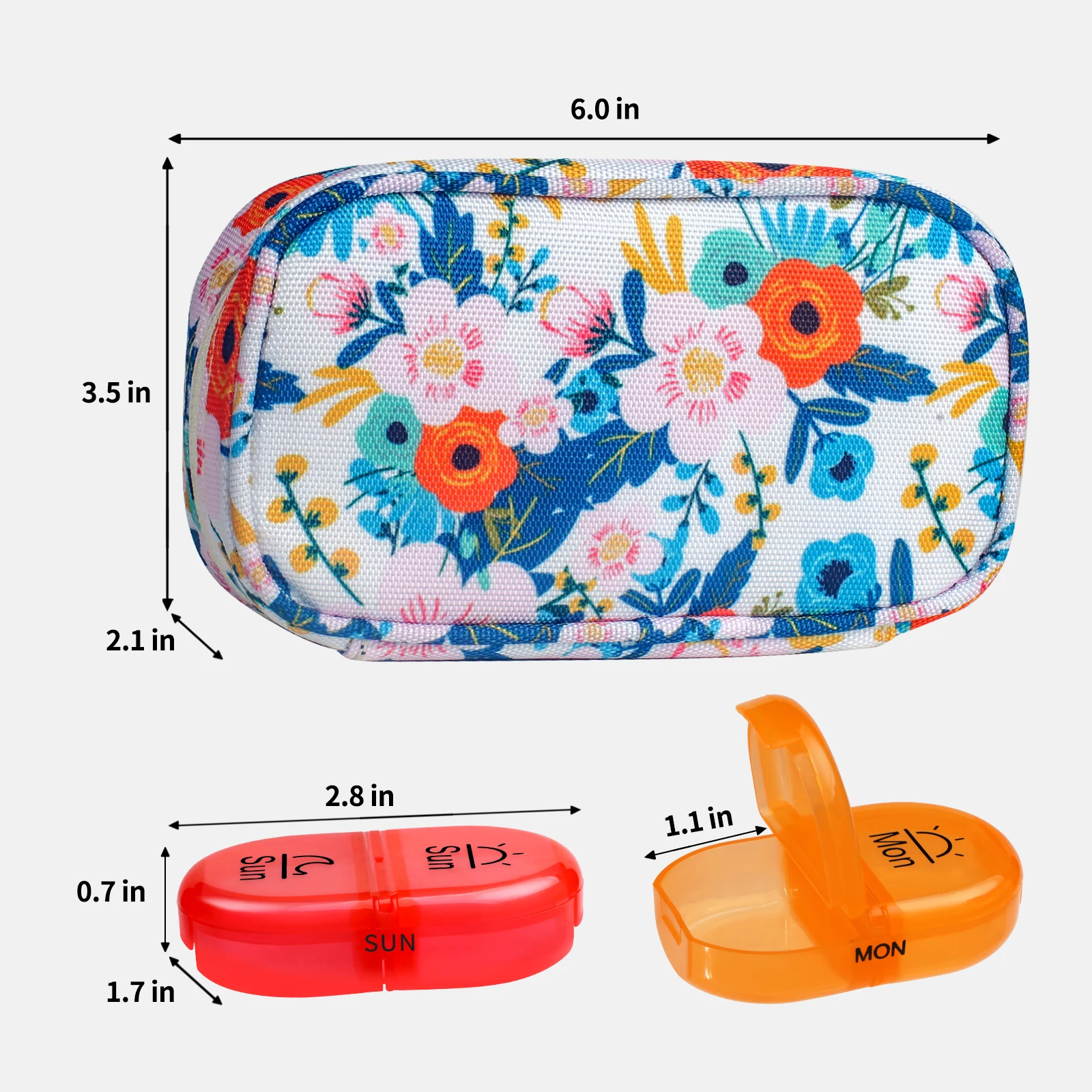 7-Day Pill Organizer Canvas W/ Zip Pouch - Rainbow Design | Portable Med Case for Vitamins & Supplements | Travel Essential