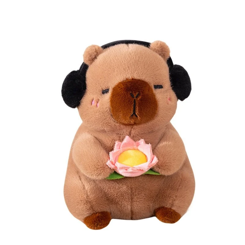 1 Piece New Cute Capybara Plush Toy Stufed Animals Capybara Soft Doll Hold Flower Kids Toys Birthday Gift