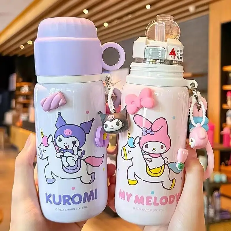 460Ml Anime My Melody Thermos Cup Kawaii Girl Large Capacity Double Drink Thermos Cup Cartoon Pour Student Cup Portable Gift