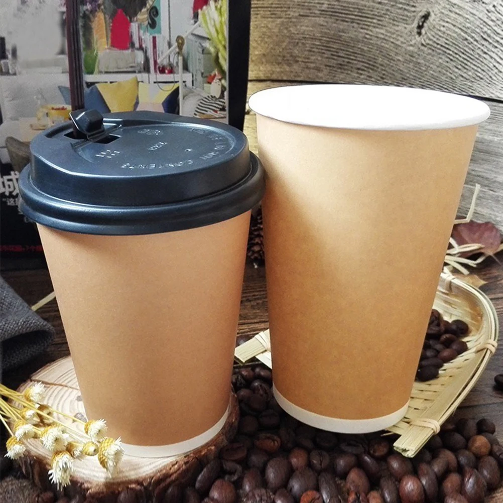 

25PCS Disposable Double Layer Coffee Cups Insulation Takeaway Milk Paper Cup with Lid for Cafe Dessert Shop (16oz)