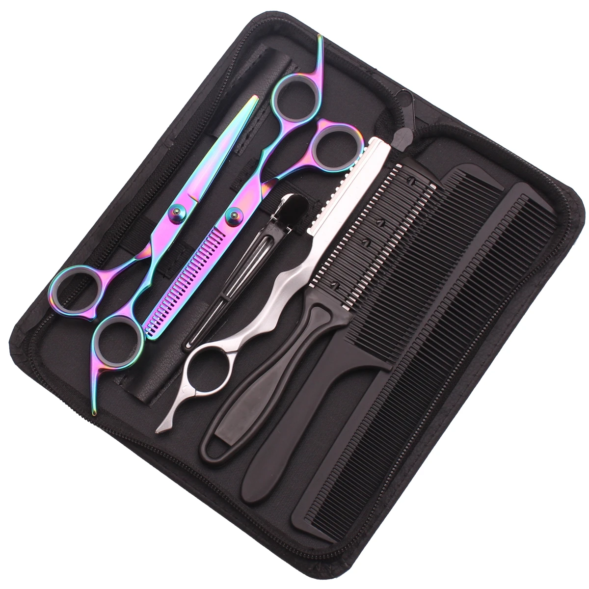Haarschere JP Edelstahl Friseurschere 6" Haarschnitt-Set Effilierschere Friseursalon Haarschnittschere Rasiermesser Kämme C1001 – Detail 15