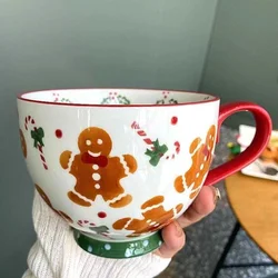 Creativity Christmas Ceramic Tea Mugs 500 Ml Funny Travel Coffee Mug Cute Gingerbread Man Water Cup Girls Boys Friends Gifts