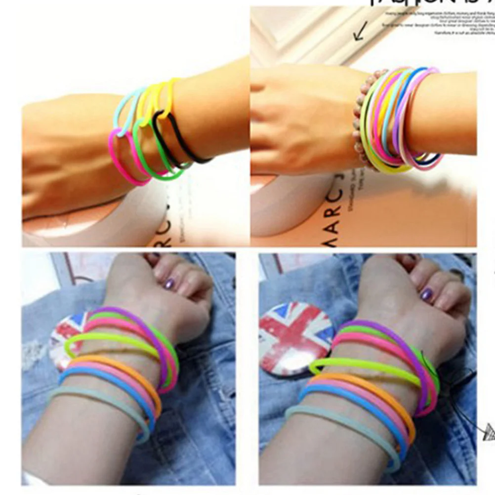 50Pcs Fluorescent Neon Jelly Bracelets Assorted Colors Cute Design Kids Small Wrists Party Favors Glow Stick Rubber