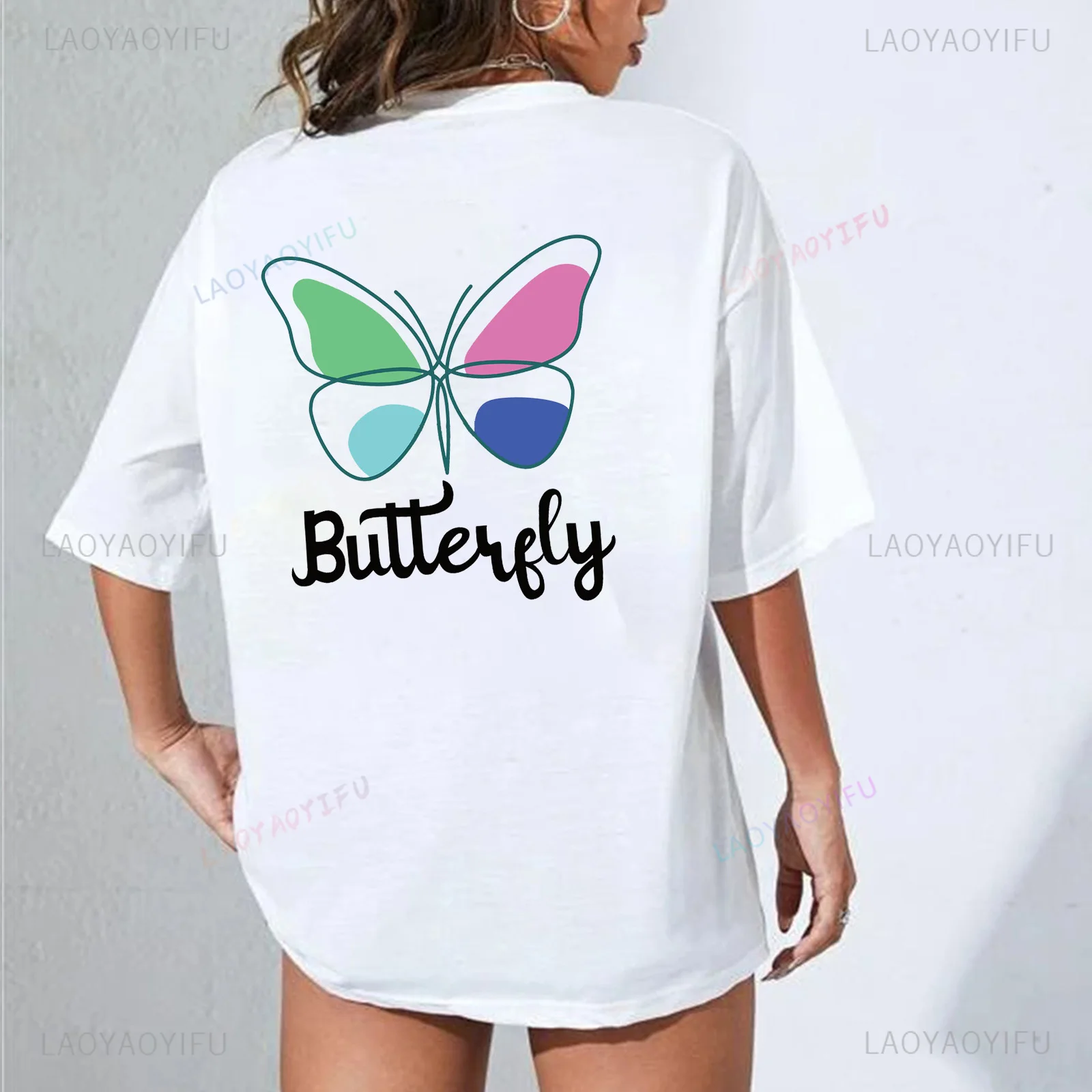 Beautiful Colored Butterfly Walk By Faith Printing T Shirt Jesus Christian Bible Tee Shirt Vintage Women Graphic Cotton Tshirts