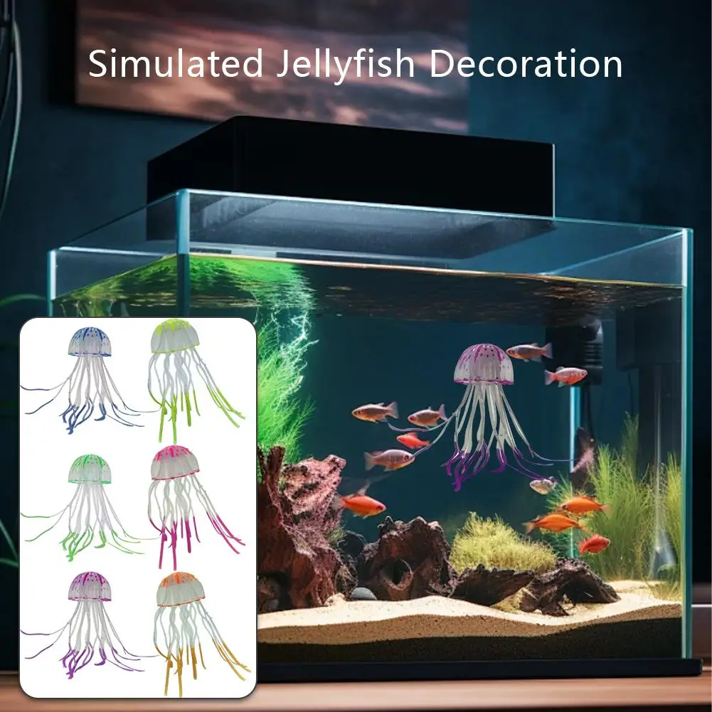 Simulation Jellyfish Fish Tank Decoration Silicone Landscaping Cup With Nylon Rope Adjustable Suction Ornaments Aquarium X3X1