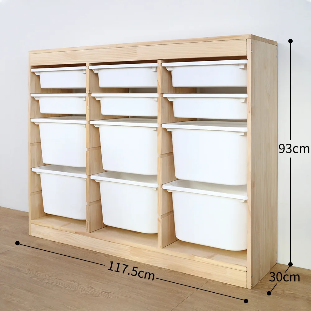 Stocked Storage Cabinet Custom Kids Furniture Toys Storage Children Cupboard Pine Wood Modern School Clothes Preschool Furniture