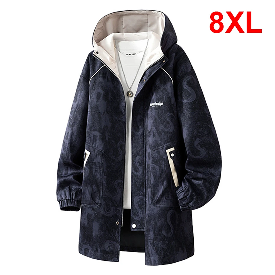 8XL Plus Size Long Jacket Men Fashion Vintage Windbreaker Jacket Spring Autumn Tie Dye Coats Outerwear Male Big Size 8XL