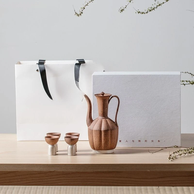 Silver pot four glasses wine set Japanese wine set simple goblet wine set