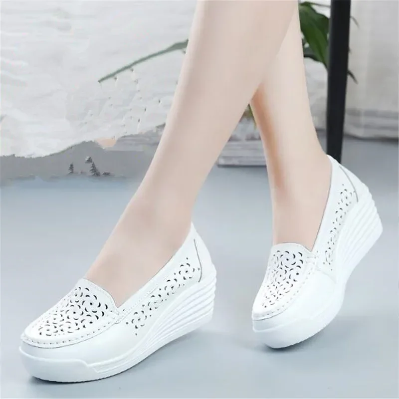 Genuine Leather Women's Shoes Four Seasons Nurse Work Shoes Women's Wedges White Platform Womens Shoes